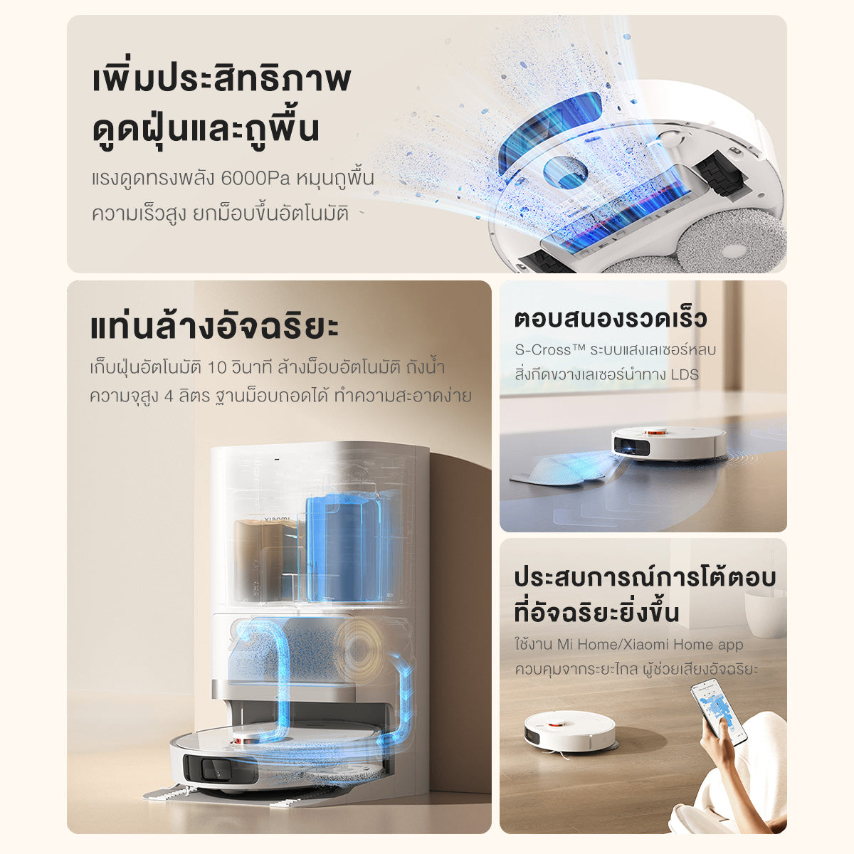 [NEW] Xiaomi Robot Vacuum X20+ การเก็บฝุ่นอัตโนมัติโดยไม่ต้องล้าง แรงดูด 6000Pa เลเซอร์นำทาง LDS เชื่อมต่ออัจฉริยะ