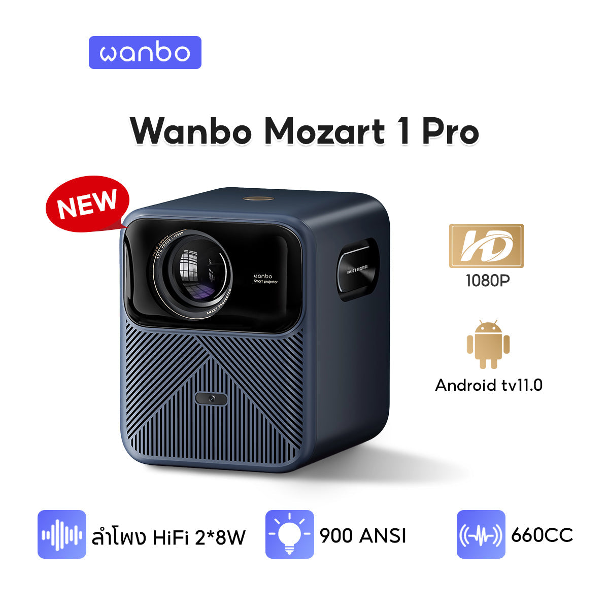 Wanbo Mozart 1 Pro 900 ANSI  Projector Netflix 1080P โปรเจคเตอร์  พกพา Android 11.0 ASA 3.0