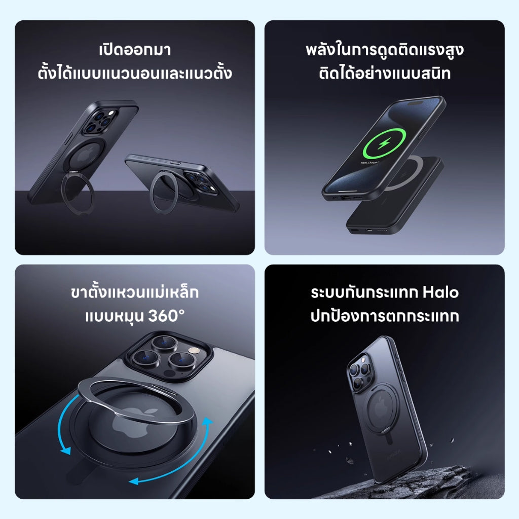 Anker Magnetic frosted mobile phone case เคสแม่เหล็ก ขาตั้งแบบหมุน 360° กันกระแทกแบบรอบด้าน สำหรับ iPhone 15 B90B7