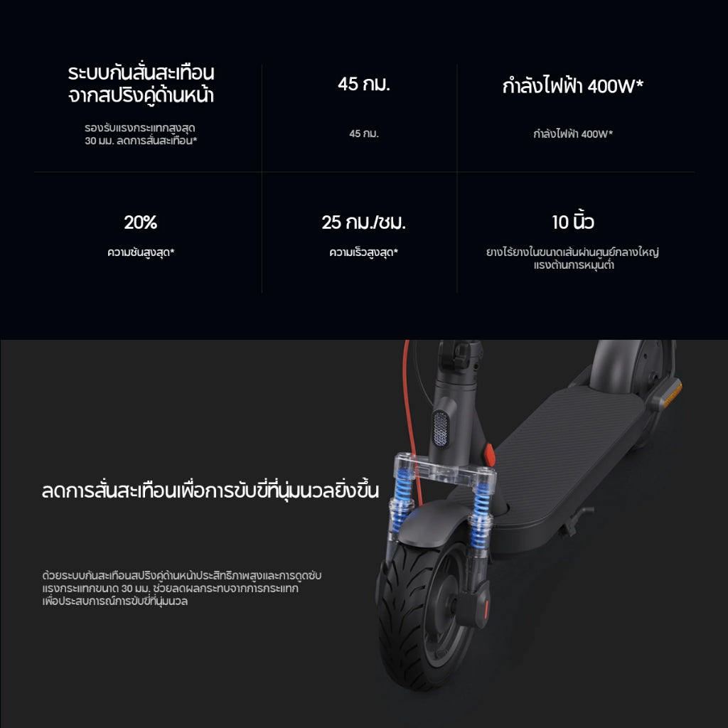 Xiaomi Electric Scooter Elite ระบบกันสะเทือนหน้าสปริงคู่ ระยะทาง 45 กม. พับเก็บง่าย