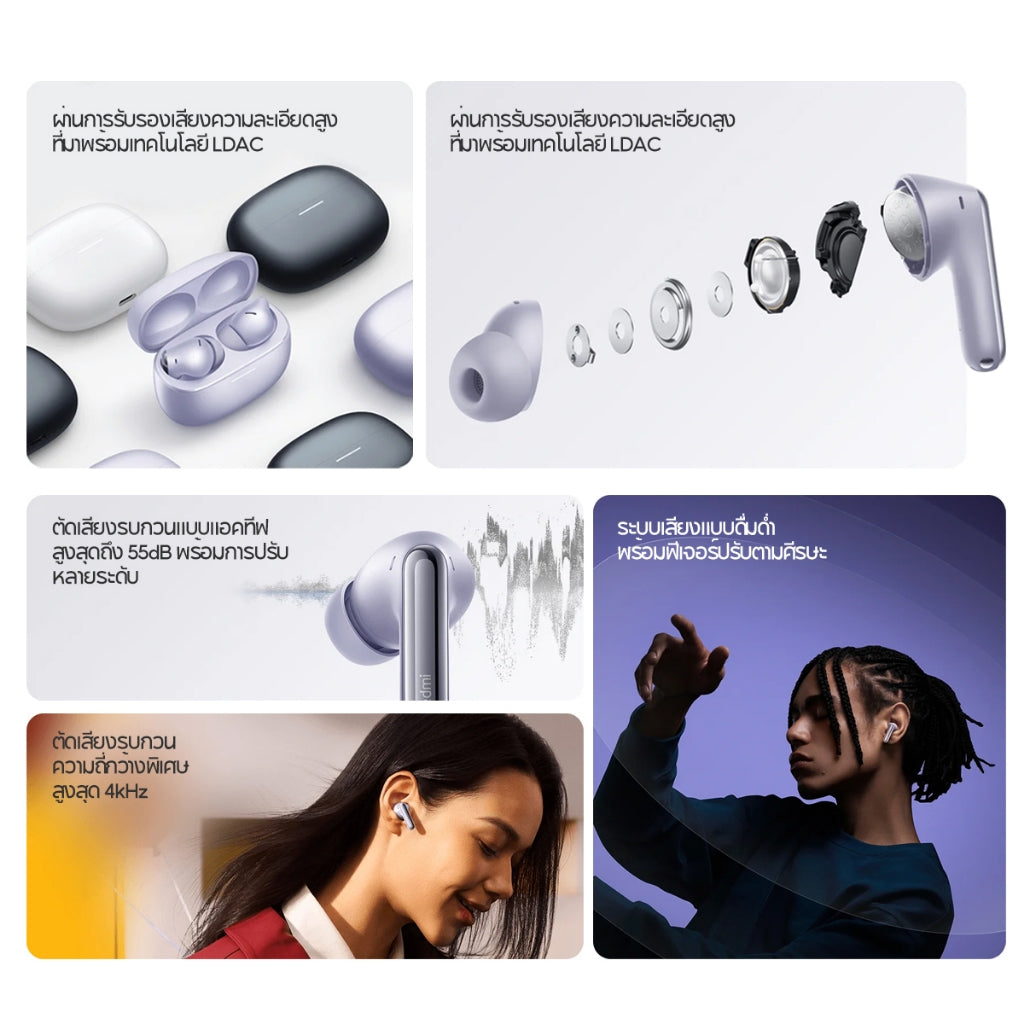 Xiaomi Redmi Buds 6 Pro Wireless Bluetooth Earphone หูฟังบลูทูธไร้สาย ระบบเสียงพื้นที่อิสระ ลดเสียงรบกวนได้ลึก