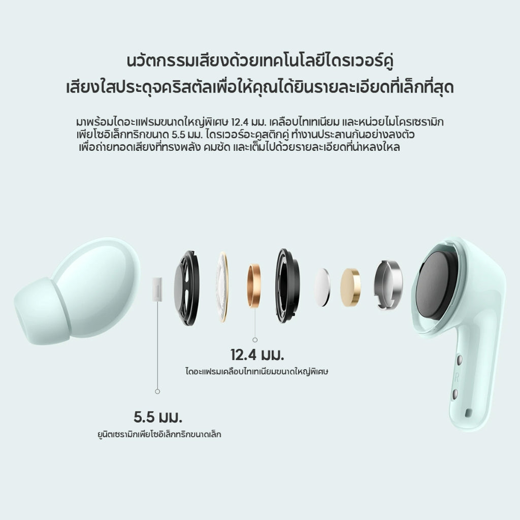 Xiaomi Redmi Buds 6 Wireless Bluetooth Earphone หูฟังบลูทูธไร้สาย ระบบเสียงพื้นที่อิสระ ลดเสียงรบกวนได้ลึก