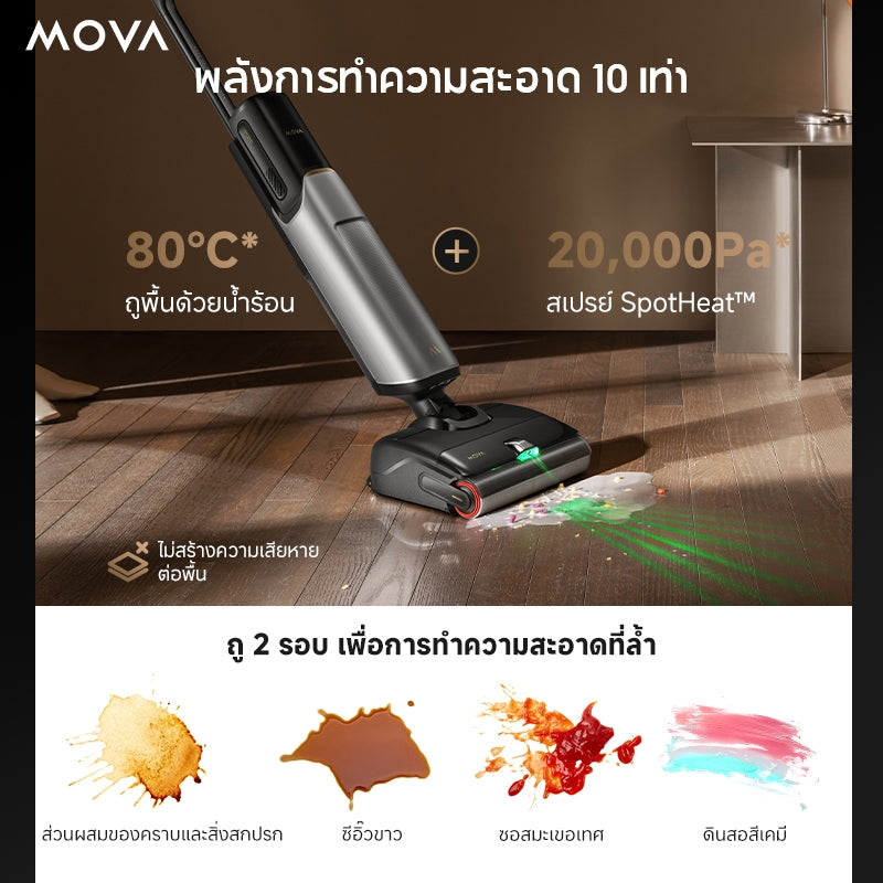 MOVA X4 Pro  Wet and dry vacuum cleaner เครื่องดูดฝุ่นแห้งและเปียก ทําความสะอาดด้วยน้ําร้อน 80°C นอนราบ 180°