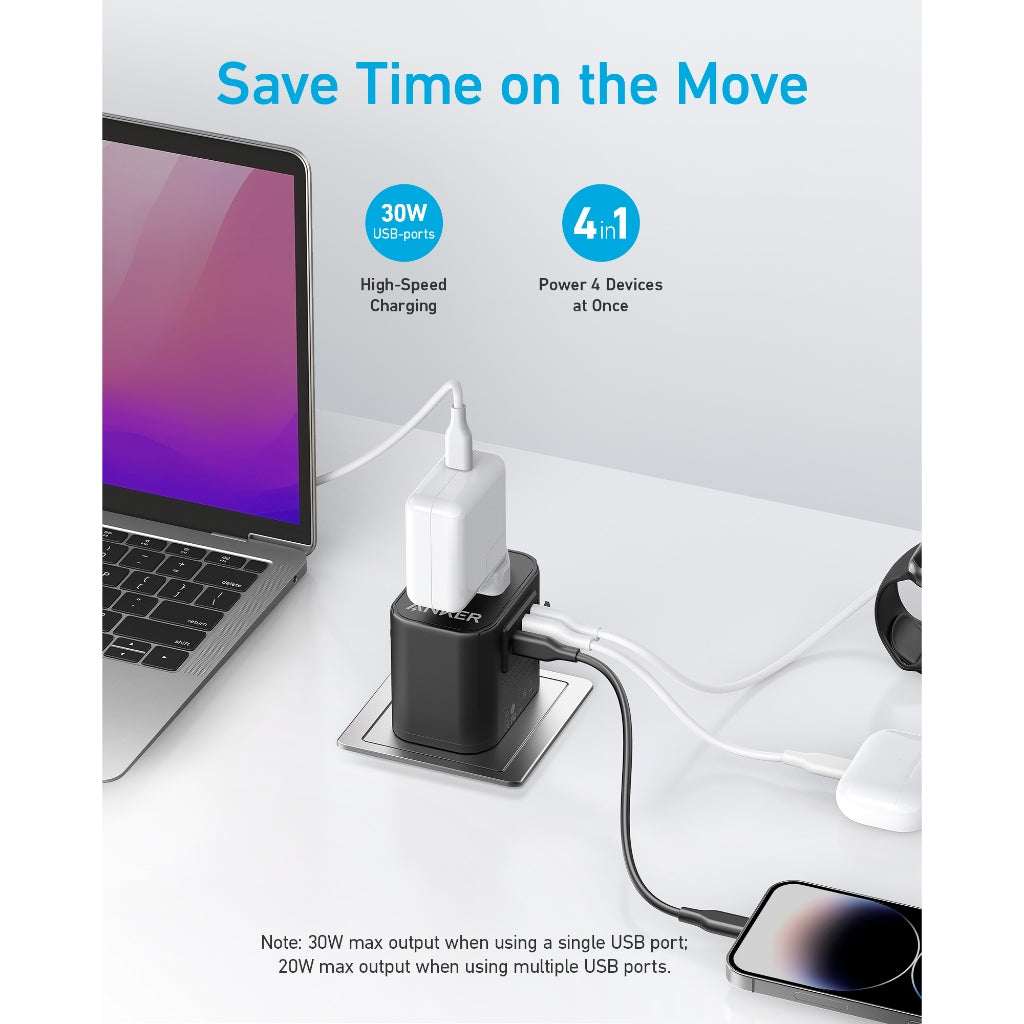 Anker PowerExtend USB-C Universal Travel Adapter 30W หัวแปลงปลั๊กไฟ มาพร้อม ช่อง USB-C และ USB-A ความปลอดภัยที่เหนือกว่า