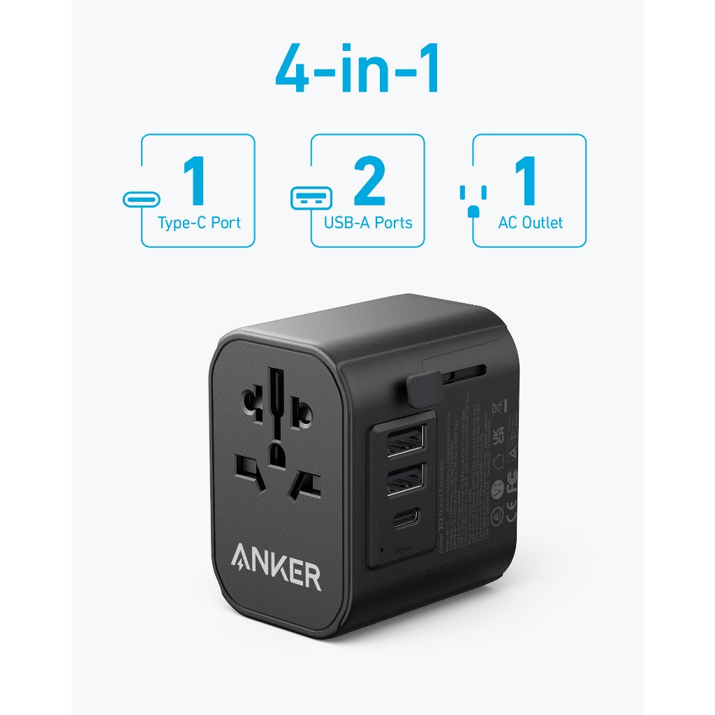 Anker PowerExtend USB-C Universal Travel Adapter 30W หัวแปลงปลั๊กไฟ มาพร้อม ช่อง USB-C และ USB-A ความปลอดภัยที่เหนือกว่า