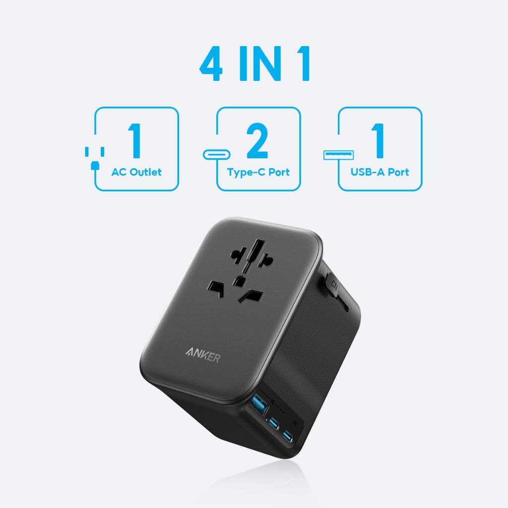 Anker Nano Travel Adapter 65W 4 in หัวแปลงปลั๊กไฟ มาพร้อม ช่อง 2 USB-C และ 1 USB-A ความปลอดภัยที่เหนือกว่า