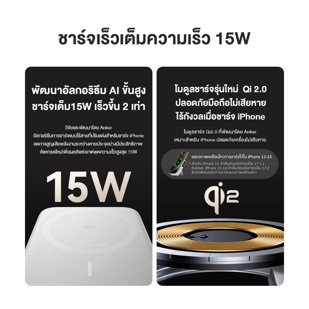 Anker MagGo Power Bank 10000mAh Qi2 สำหรับ iPhone 16/15/14 พาวเวอร์แบงค์ แบตสำรองไร้สาย ชาร์จแม่เหล็ก พร้อมขาตั้ง จอ LCD
