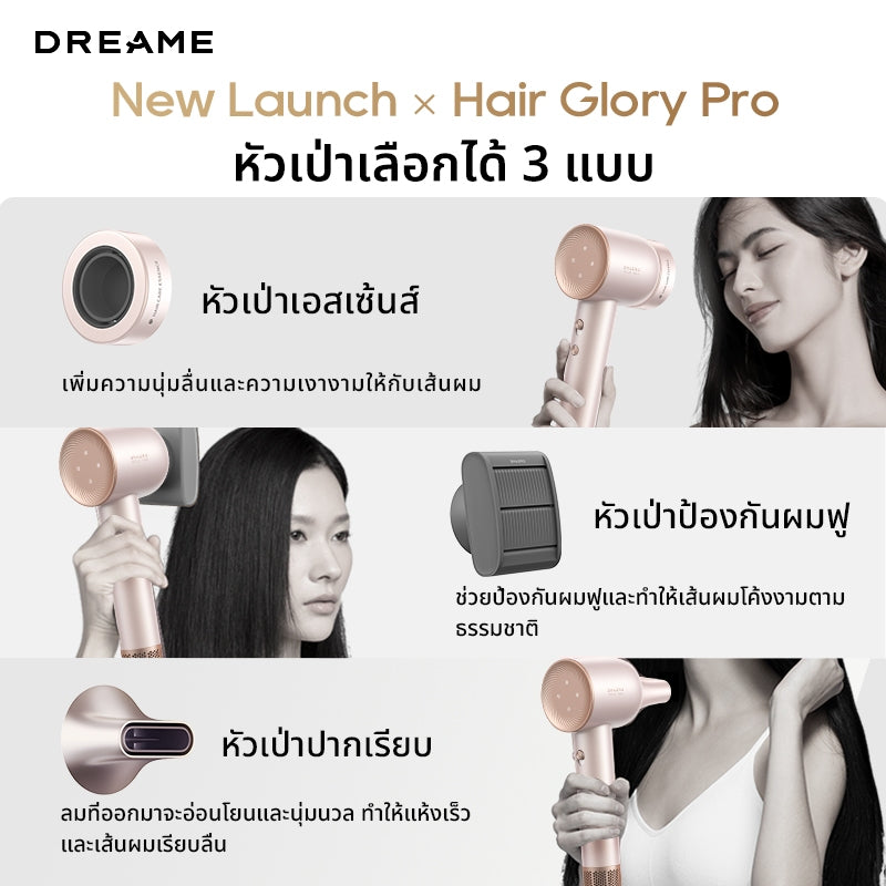Dreame Hair Glory Pro / Hair Glory ไดร์เป่าผมความเร็วสูง เครื่องเป่าผม เป่าแห้งเพียง 2นาที ดูแลเส้นผมด้วยไอออนลบ