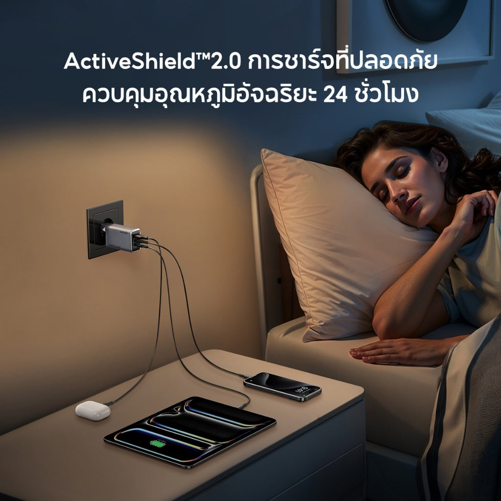 Anker Prime Charger (100W, 3 Ports, GaN) หัวชาร์จเร็ว PD Fast Charger สําหรับ iPhone MacBook แล็ปท็อป สมาร์ทโฟน