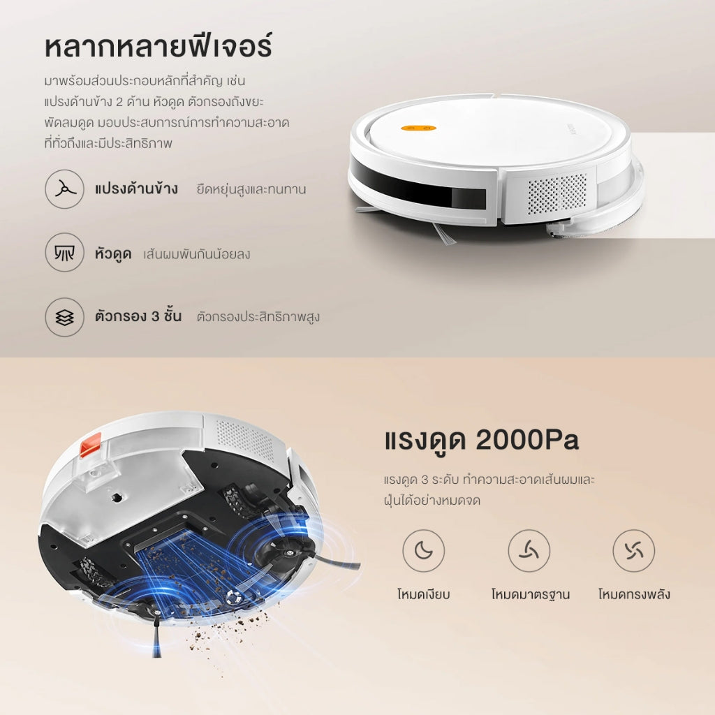 Xiaomi Mi Mijia Robot Vacuum E5 หุ่นยนต์กวาด เครื่องดูดฝุ่น แรงดูด 2000Pa ความจุ 2600mAh โหมดคู่ดูดฝุ่น/ถูพื้น