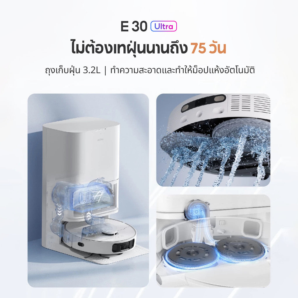MOVA E30 Ultra Robot Vacuum Mop หุ่นยนต์ดูดฝุ่นและล้างพื้น พลังดูด7,000 Pa ระบบถูพื้น DuoScrub ™