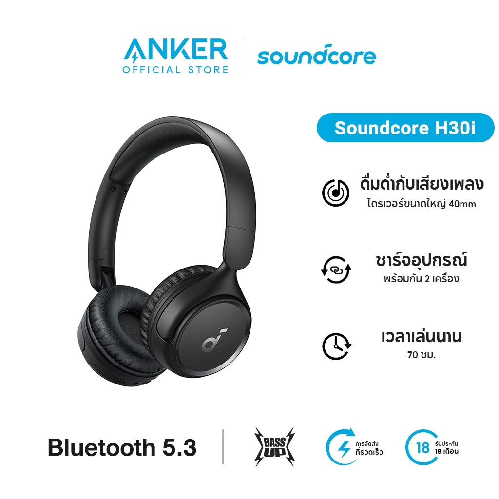 Soundcore by Anker H30i headphone bluetooth หูฟังบลูทูธไร้สาย หูฟังตัดเสียงรบกวน หูฟังไร้สาย คอยล์ไดนามิก 40 มม A3012
