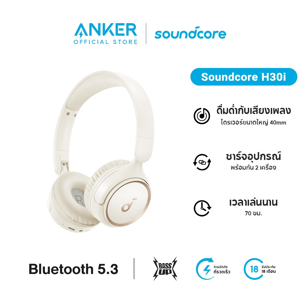 Soundcore by Anker H30i headphone bluetooth หูฟังบลูทูธไร้สาย หูฟังตัดเสียงรบกวน หูฟังไร้สาย คอยล์ไดนามิก 40 มม A3012