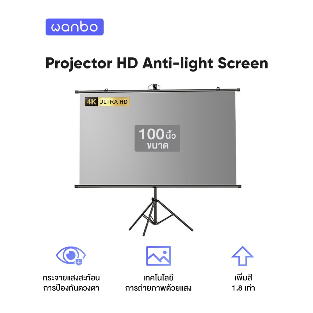 Wanbo Projector Screen จอโปรเจคเตอร์ จอรับภาพ 4K แบบตั้งพื้น แขวนผนัง