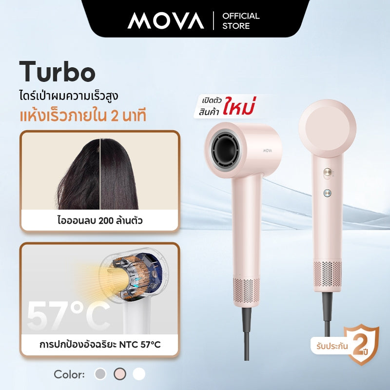 MOVA Turbo High-Speed Hair Dryer ไดร์เป่าผม|110,000 RPM | เป่าผมแห้งเร็วใน 40 วินาที | ไอออนลบ 200 ล้านตัว