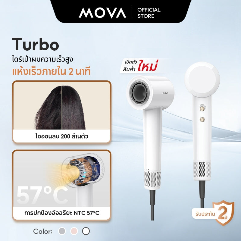 MOVA Turbo High-Speed Hair Dryer ไดร์เป่าผม|110,000 RPM | เป่าผมแห้งเร็วใน 40 วินาที | ไอออนลบ 200 ล้านตัว