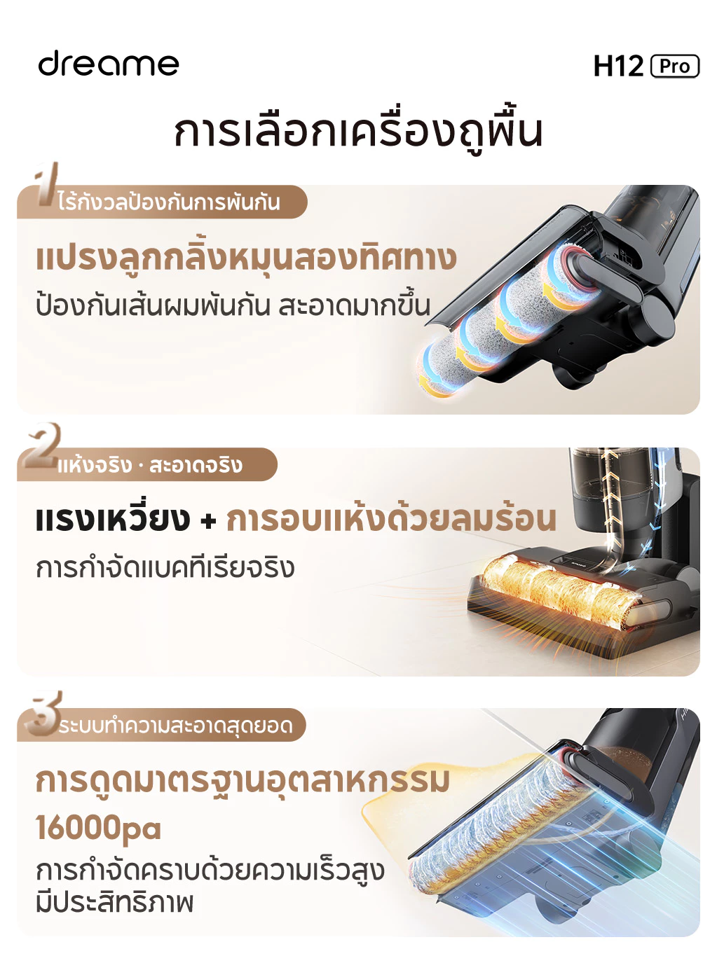 Dreame H12 Pro / H12 Dual / H14 Wet and Dry Vacuum เครื่องล้างพื้น 6in1 ดูดฝุ่น ดูดน้ำ ถูพื้น จบในเครื่องเดียว