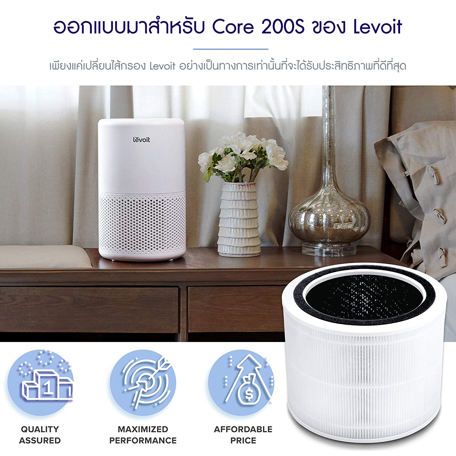 Levoit Core 200S Filter ฟิลเตอร์เครื่องฟอกอากาศ สำหรับ กำจัดอนุภาคขนาด 0. 3 ไมครอนได้ 99.97%