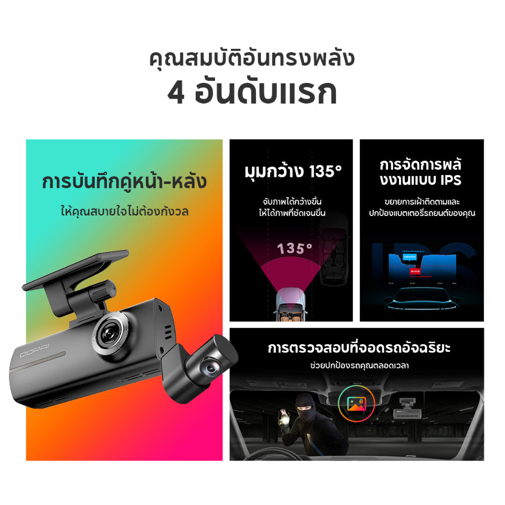 DDPAI N1 Dual Dash Cam กล้องติดรถยนต์ 1296P HD Car Camera 135°การบันทึกมุมกว้างพิเศ ควบคุมผ่าน APP รับประกันศูนย์ไทย 1ปี