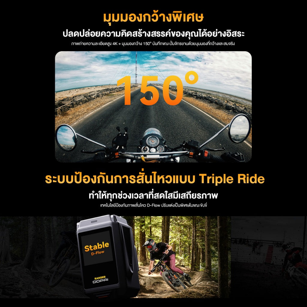 DDPAI RANGER Riding Camera กล้องขี่ 4K HD กล้องแอคชั่น กล้องติดรถยนต์ กันน้ํา สําหรับรถจักรยานยนต์และจักรยาน